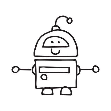 Simple Vector Drawing In Doodle Style Robot Cute Robot Hand Drawn