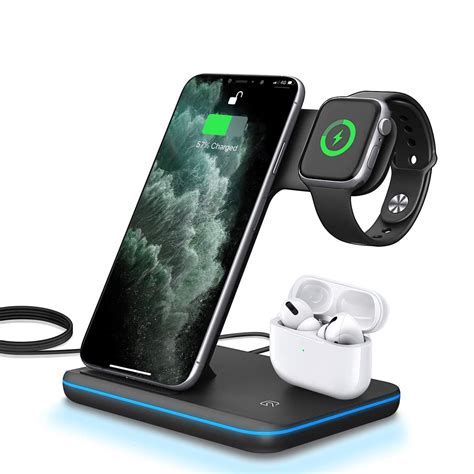 Binwwede 3 in 1 Charging Dock Charger Stand For Apple Watch Series/AirPods/iPhone Station ...