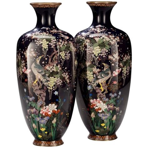 Pair Of Meiji Japanese Cloisonne Vases By Hayashi Chuzo Circa 1900