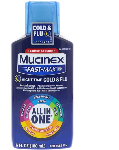 4 Pack Mucinex Fast Max Max Strength Night Cold And Flu Liquid 6 Oz