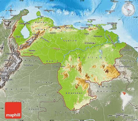 Physical Map Of Venezuela Semi Desaturated Land Only