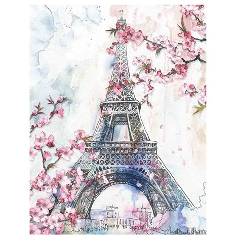 New View Cherry Blossom Paris I Eiffel Tower Canvas Wall Art Paris