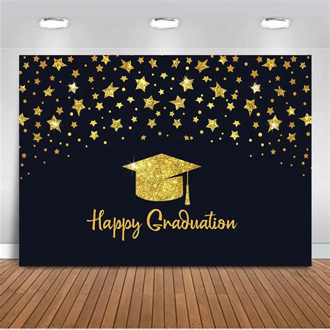 Happy Graduation Backdrop For Photography Party Decoration Banner Gold