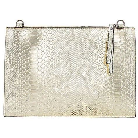 Gold Metallic Faux Snake Skin Clutch Via Polyvore Featuring Bags