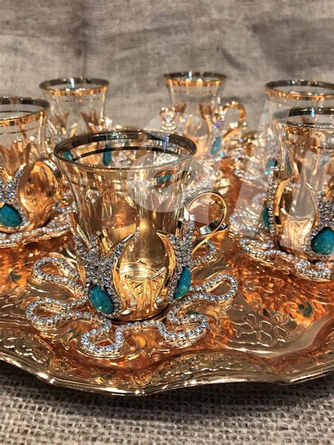 Turkish Handmade Arabic Coffee Tea Serving Swarovski STONEs With