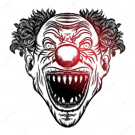 Scary Cartoon Clown Illustration Blackwork Adult Flesh Tattoo Concept