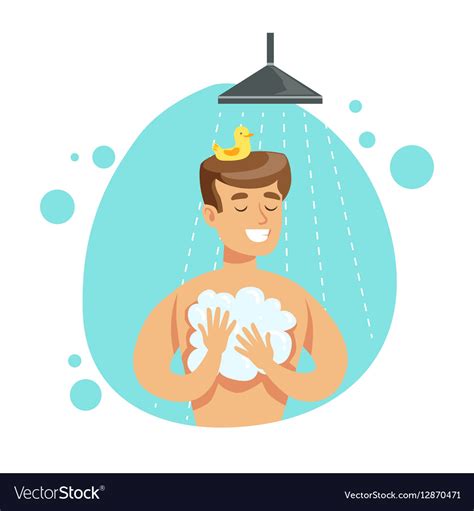 Man Washing Himself With Soap In Shower Part Vector Image