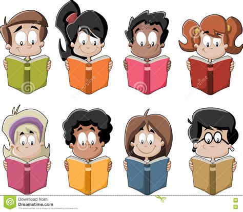 Cute Cartoon Children Reading Books Stock Vector