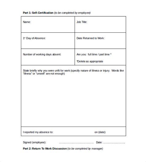 16 Return To Work Medical Form Templates To Download Sample Templates