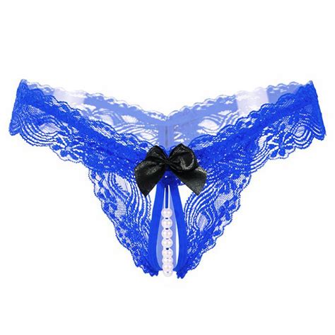Hot Sexy Open Crotch Thongs G String Dessous Damen Sexy Crotchless Panties Bowknot Pearls Lace
