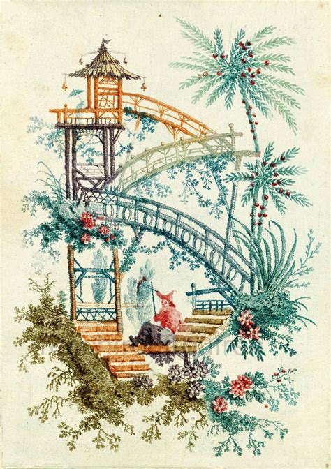 Antique Chinoiserie Wallpaper Illustration Waterfall Design Etsy