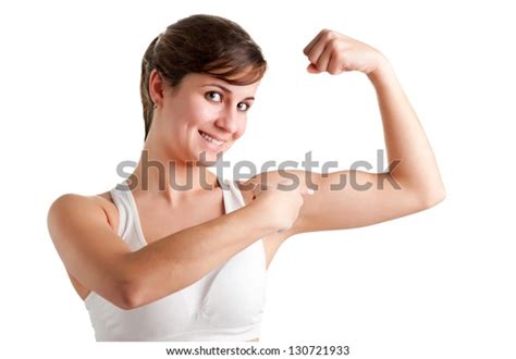 Woman Smiling Pointing Her Bicep After Stock Photo 130721933 Shutterstock