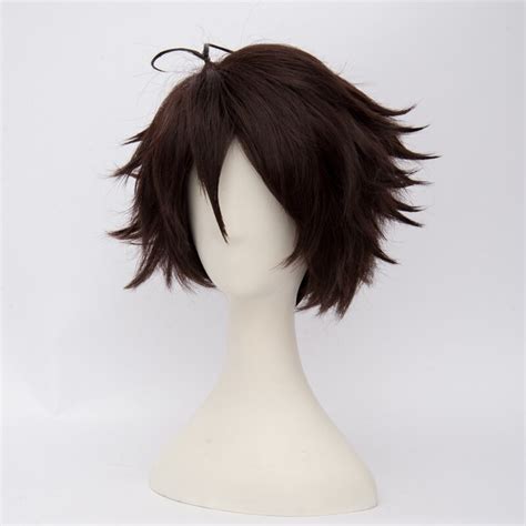 Anime Hair 30cm Short Wavy Dark Brown Party Cosplay Full Wig Heat