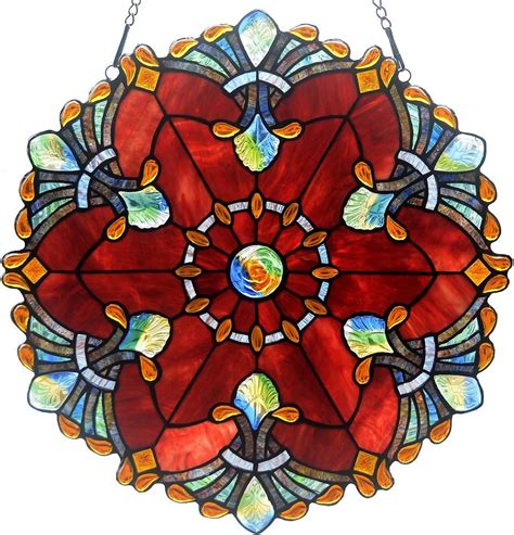 Buy Bieye W10041 Baroque Tiffany Style Stained Glass Window Panel With Chain 18 Inch Wide Round
