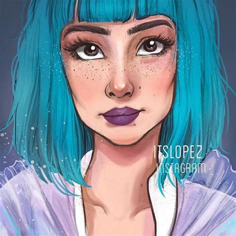 Girk Blue Hair Makeup Model Style Fashion Watercolor