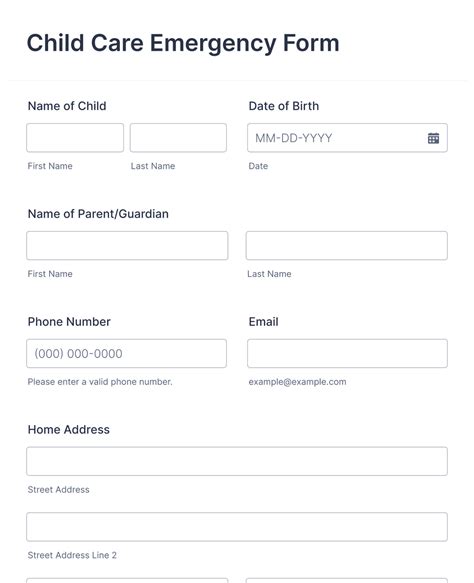 Child Care Emergency Form Template Jotform