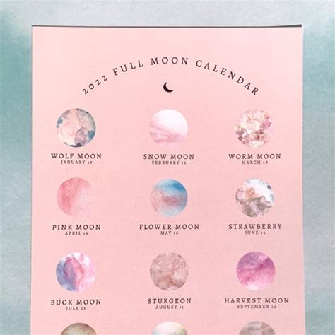 2022 Full Moon Calendar Etsy