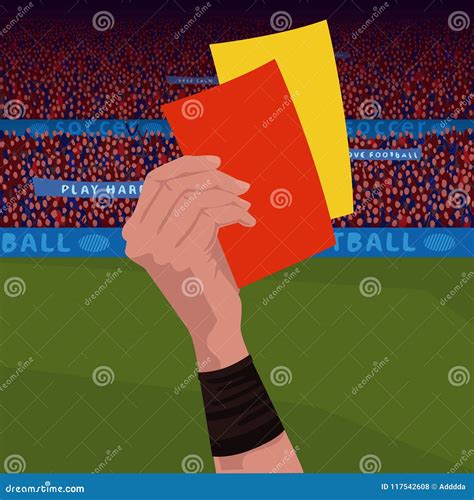 Referee Holding Red And Yellow Card Stock Vector Illustration Of