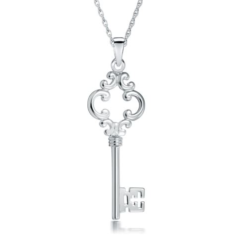 Antique Style Key Necklace 925 Sterling Silver