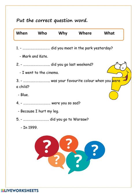 Question Words Interactive Worksheet English Vocabulary Words