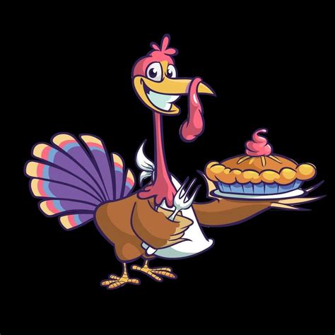 Thanksgiving Cartoon Turkey Bird Holding Fork And Pie Isolated Vector