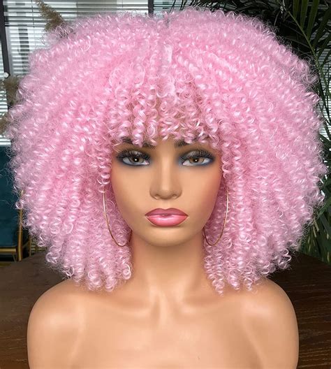 short curly afro wig with bangs synthetic heat resistant full wigs curly afro wig wigs with