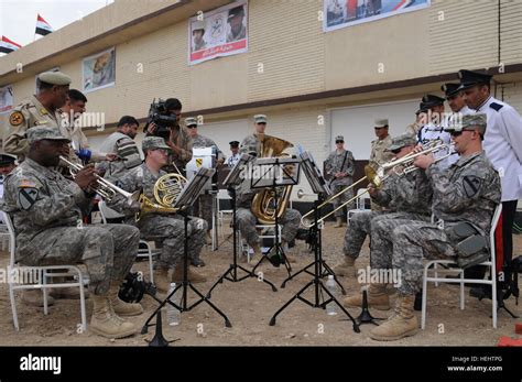 Us Soldiers Members Of The 1st Cavalry Division Band Play Music