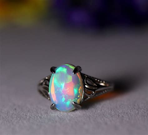 Natural Fire Opal Ring Rainbow Fire Opal Opal Rings Opal Cabochon