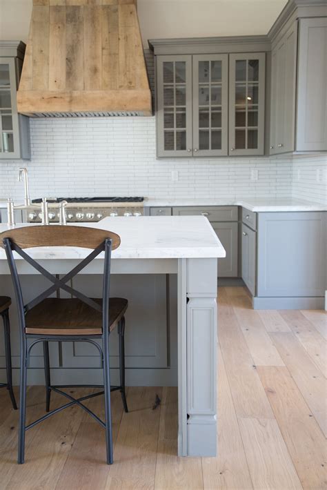 Grey Farmhouse Kitchen Custom Barnwood Hood Open Concept Farmhouse