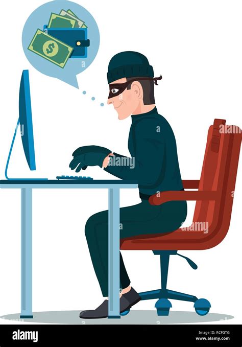 Computer Hacker Man Trying Hack The System And Steal The Money Thief