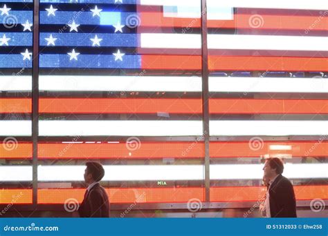 People Walk By American Flag Light Time Square Editorial Stock Photo