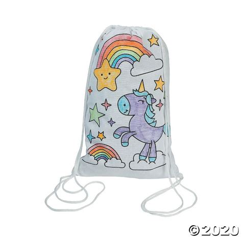 Color Your Own Medium Unicorn Canvas Drawstring Bags 12 Pc