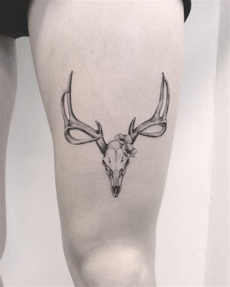 Red Deer Skull Tattoo By Annelie Fransson Inked On The Left Thigh Deer