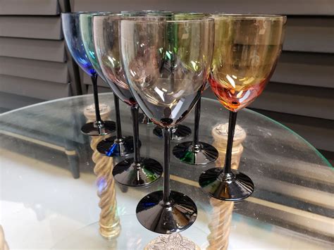 Mid Century Wine Glasses Set Of 8 Multi Colored Wine Stems Made In