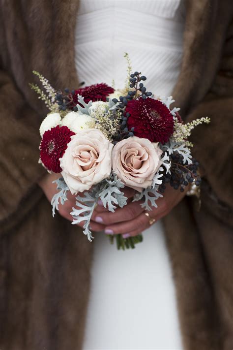 Winter Bridal Posy With Quicksand Roses Viburnum Berries Astilbe