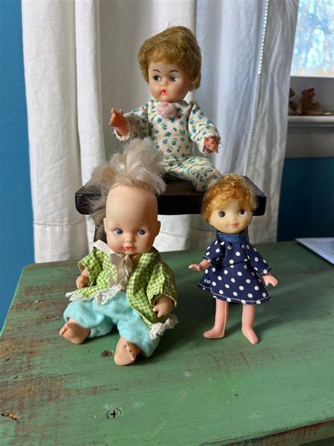 three vintage small dolls plastic dolls etsy