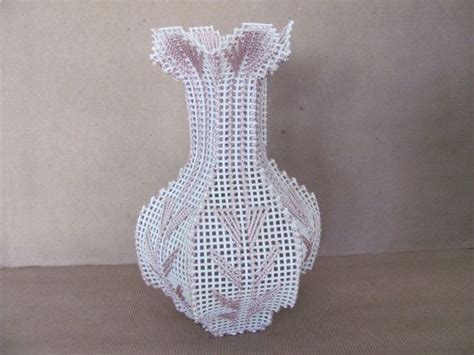 Vintage White Vase S Plastic Canvas Vase White Etsy Crochet