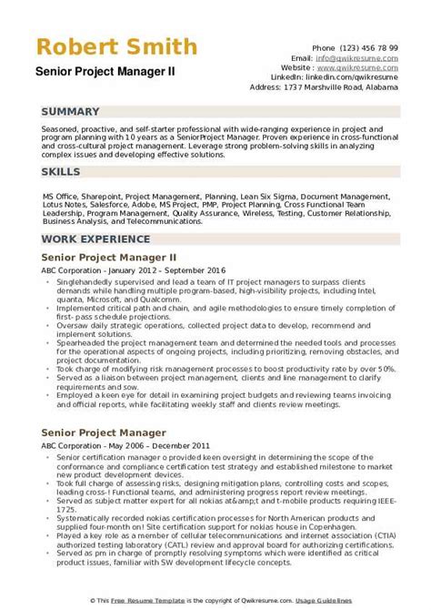 To do that, you have to structure your resume. Senior Project Manager Resume Samples | QwikResume