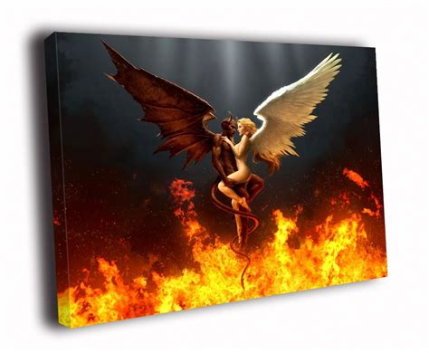 Hot Angel Demon Sex Fire Rendering Art Solid Wood Canvas Frameless
