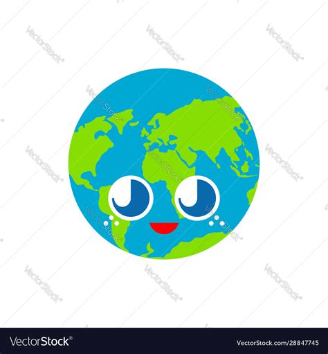 Cute Earth Isolated Funny Planet Cartoon Style Vector Image
