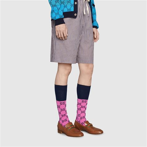 Gg Multicolor Cotton Blend Socks In Pink And Blue Gucci Us