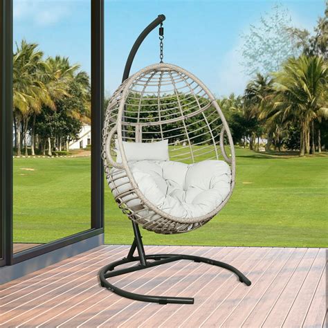 Ulax Furniture Patio Wicker Hanging Basket Swing Chair Indoor Outdoor