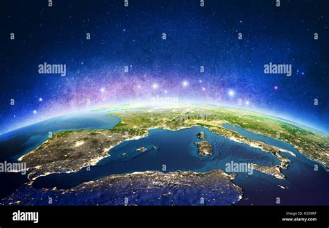 Europe From Space Galaxy Stars 3d Rendering Stock Photo Alamy