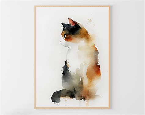 Calico Cat Painting Animal Watercolor Pets Art Print Cat Etsy