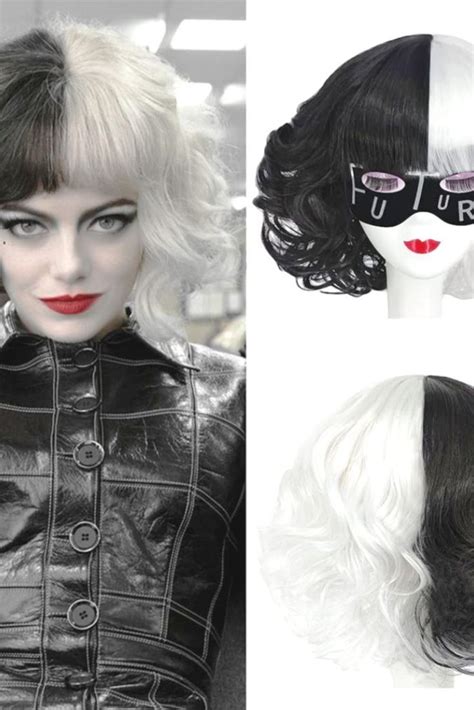mildiso cruella wig black and white wigs for cruella costume women with mask black white wigs