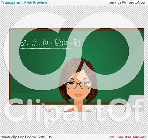 Clipart Of A Brunette Female Teacher With Blue Eyes In Front Of A Math