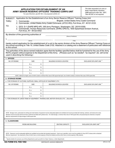 Download Da Form 918 Application For Establishment Of An Army Senior