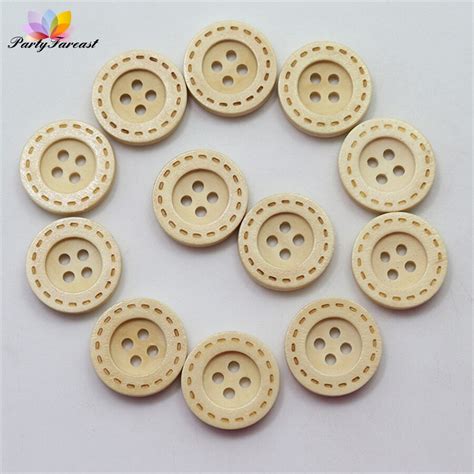20pcs 4 Holes Natural Wood Button Handmade Wooden Craft Buttons For