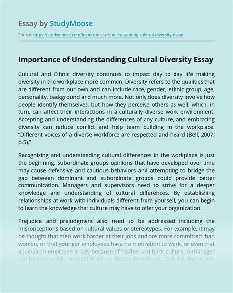 Essay Examples Cultural Diversity Essay