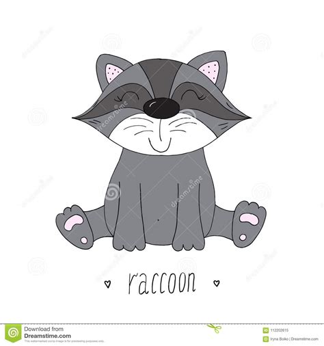 Vector Card With Cute Raccoon Vector Print Stock Vector Illustration